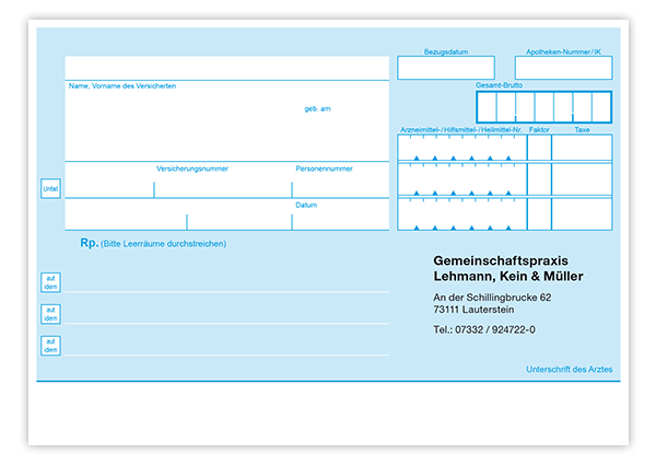 PKV-Privatrezept Blau mit Eindruck