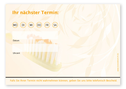 Terminzettel "Zahnbürste" - 1 Termin mit Wochentagen
