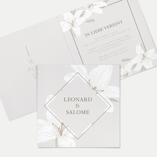 Klappkarte Quadratisch 148 x 148 mm - Floral "White Lily" - KQ-24001-F-07