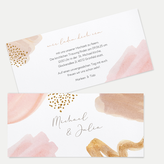 Postkarten DIN lang im Querformat 210 x 98 mm - Aquarell "Golden Blush" - PDLQ-24001-A-10