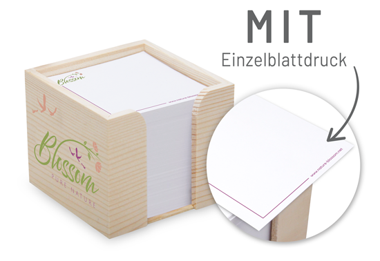 Zettelbox  aus echtem Holz 10 x 10 x 8,5 cm Siebdruck - 1018140011