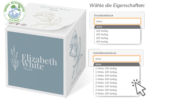 Notiz-Zettelklotz Recycling 9 x 9 x 9 cm Siebdruck mit Varianten - 1018090041-RECY