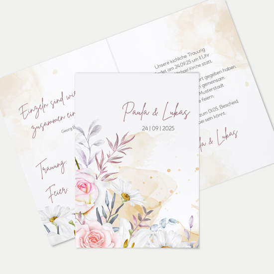 Klappkarte DIN A6 im Hochformat -Aquarell "lily & rose" - KKH-24001-A-03