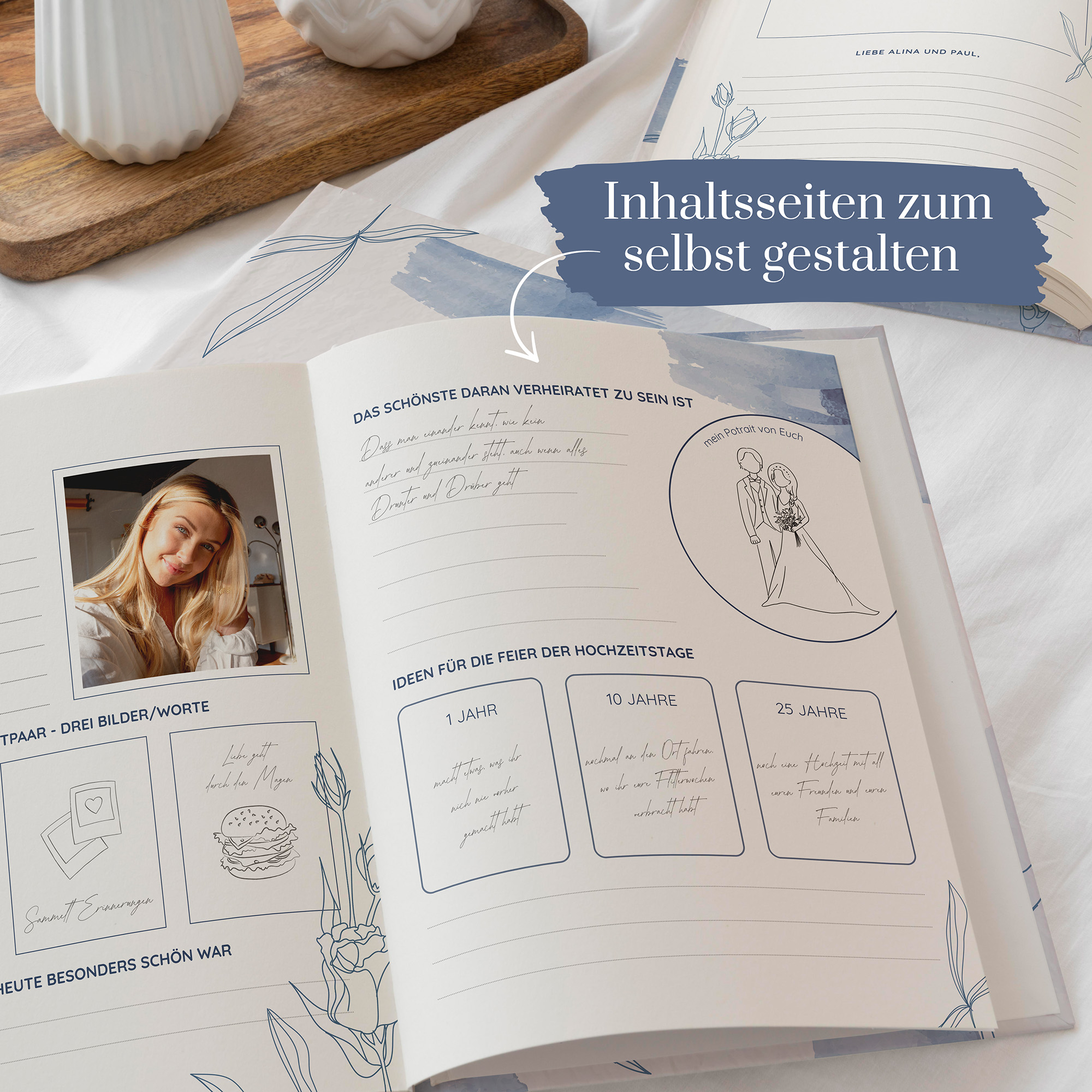Erinnerungsbuch Hochzeit - Floral "Blue Petal"
