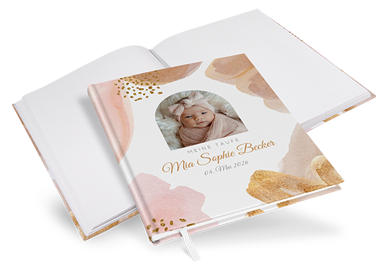Gästebuch Taufe -  Aquarell "Golden Blush" - GBT-25001-A-10